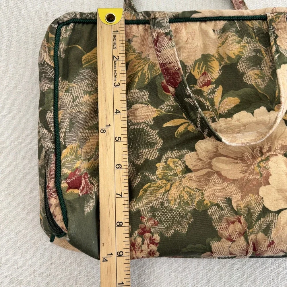 Vintage Floral Tapestry Toiletry Bag Travel Cosmetic Case Organizer Green Pink